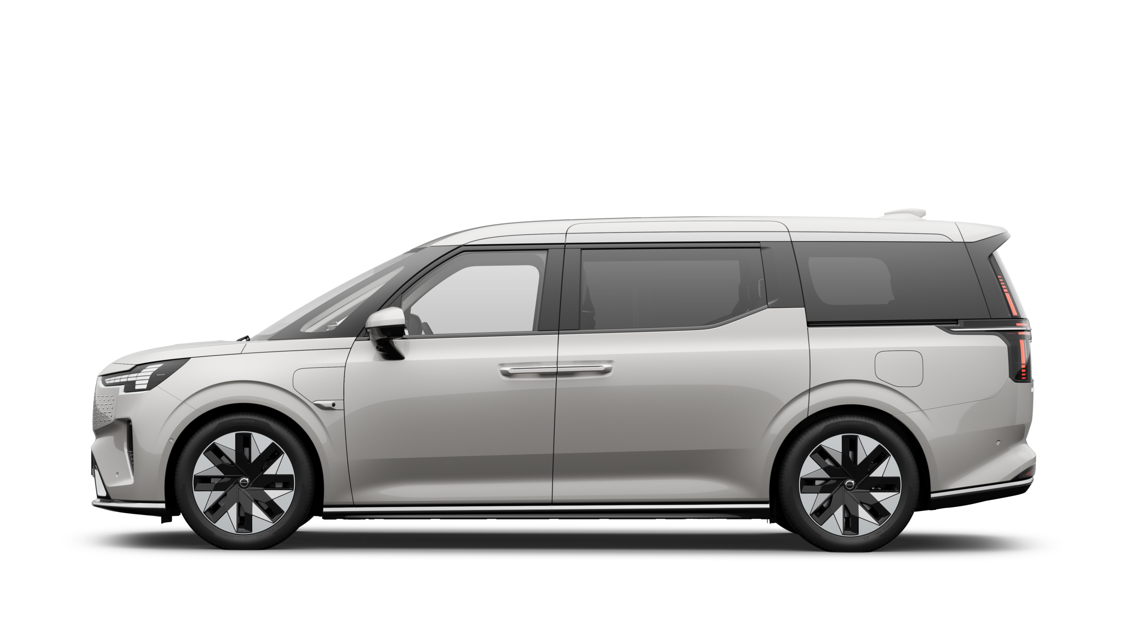 沃尔沃汽车在朴素的工作室背景下的侧视图。不存在其他详细信息或标识符。