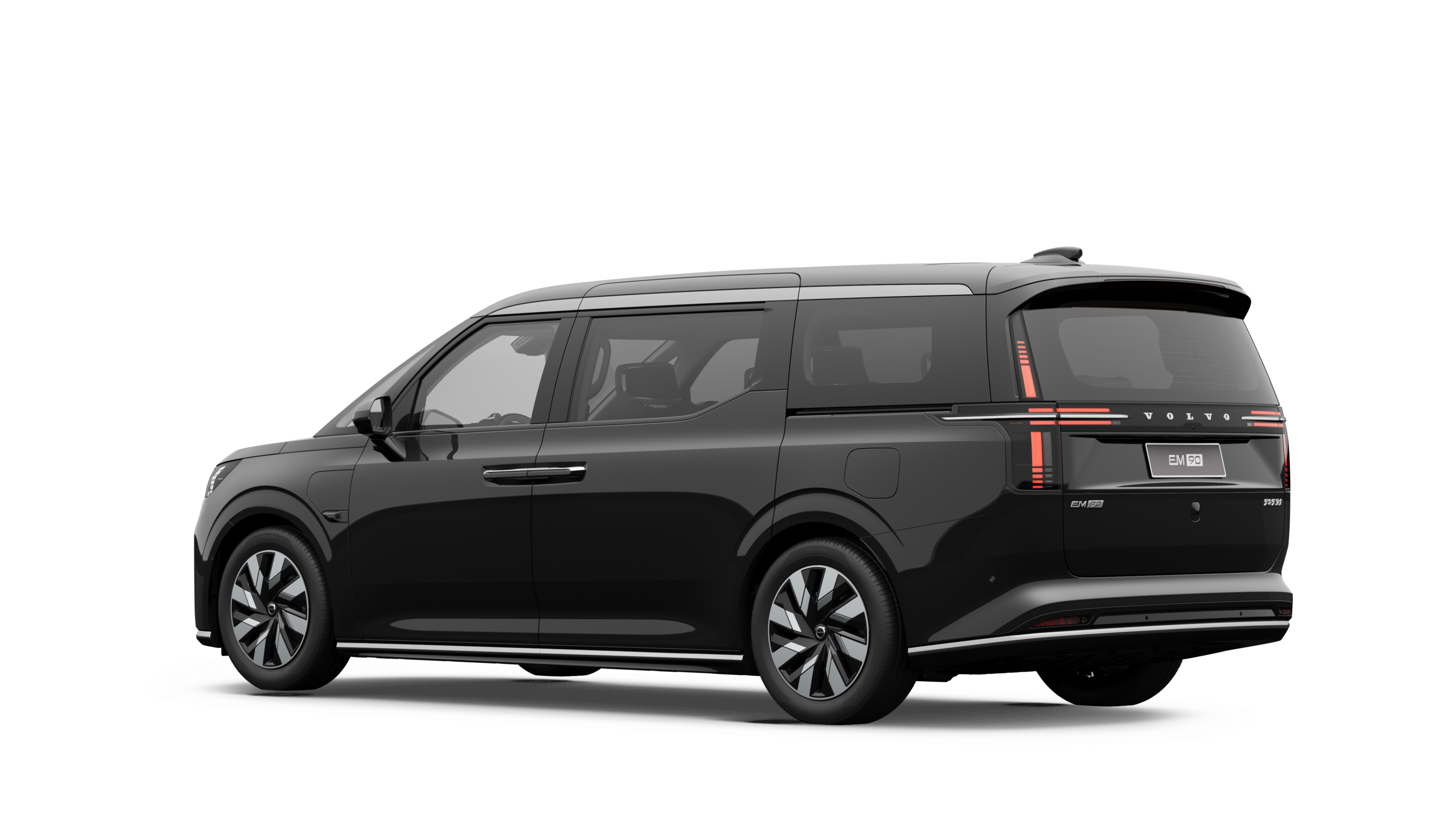 沃尔沃汽车后部四分之三视图，背景为朴素的工作室。