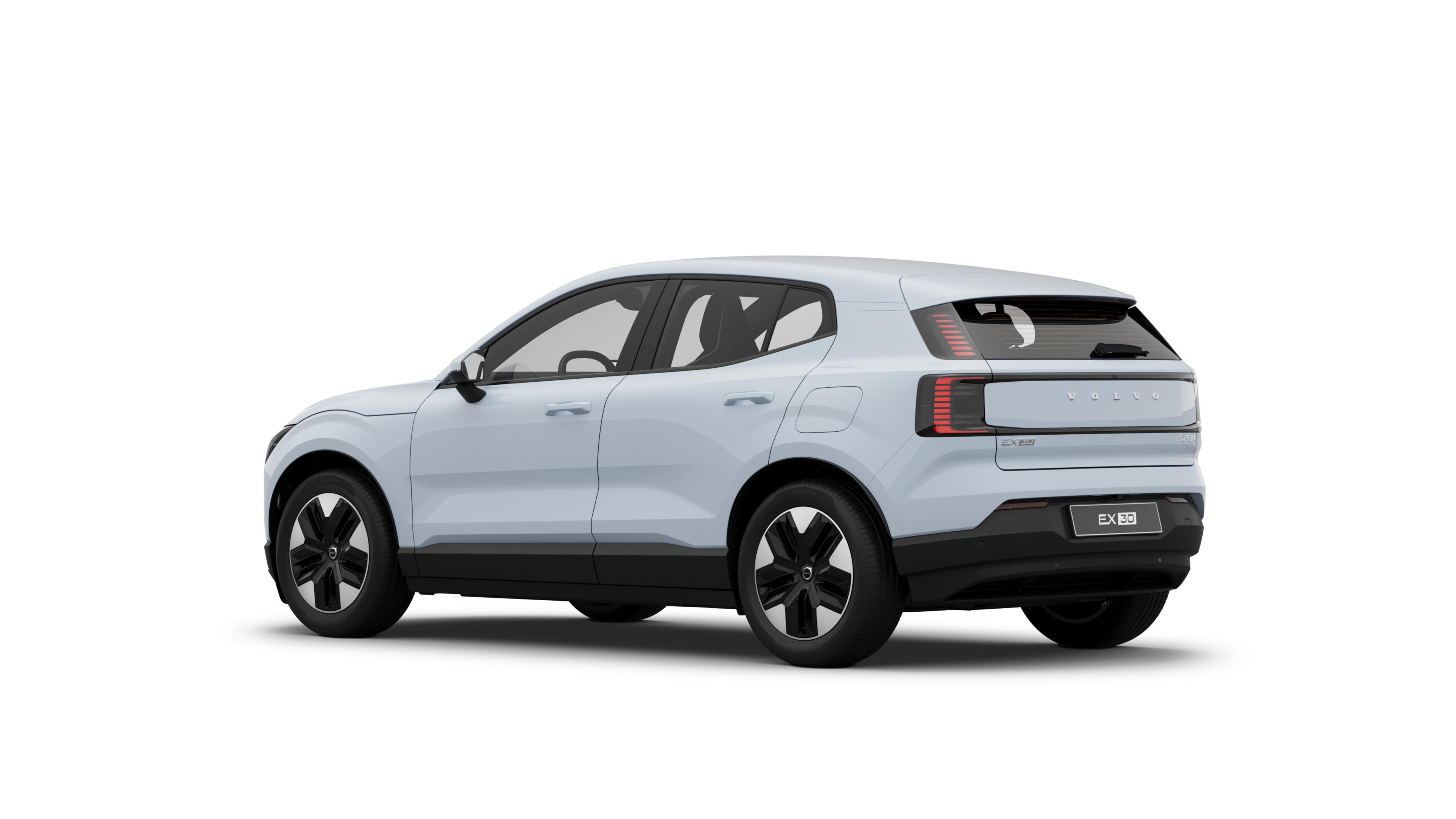 沃尔沃汽车后部四分之三视图，背景为朴素的工作室。