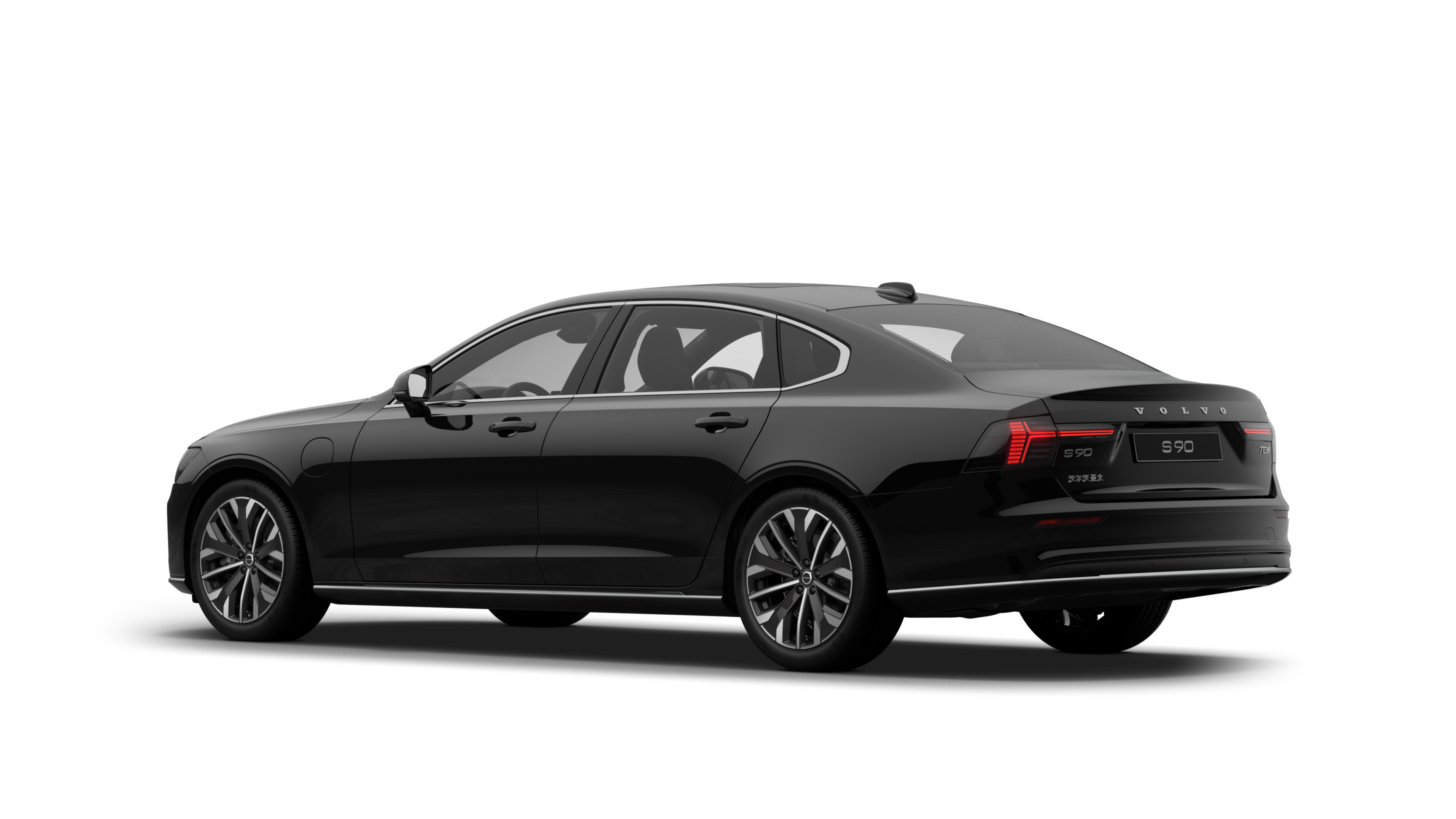 沃尔沃汽车后部四分之三视图，背景为朴素的工作室。