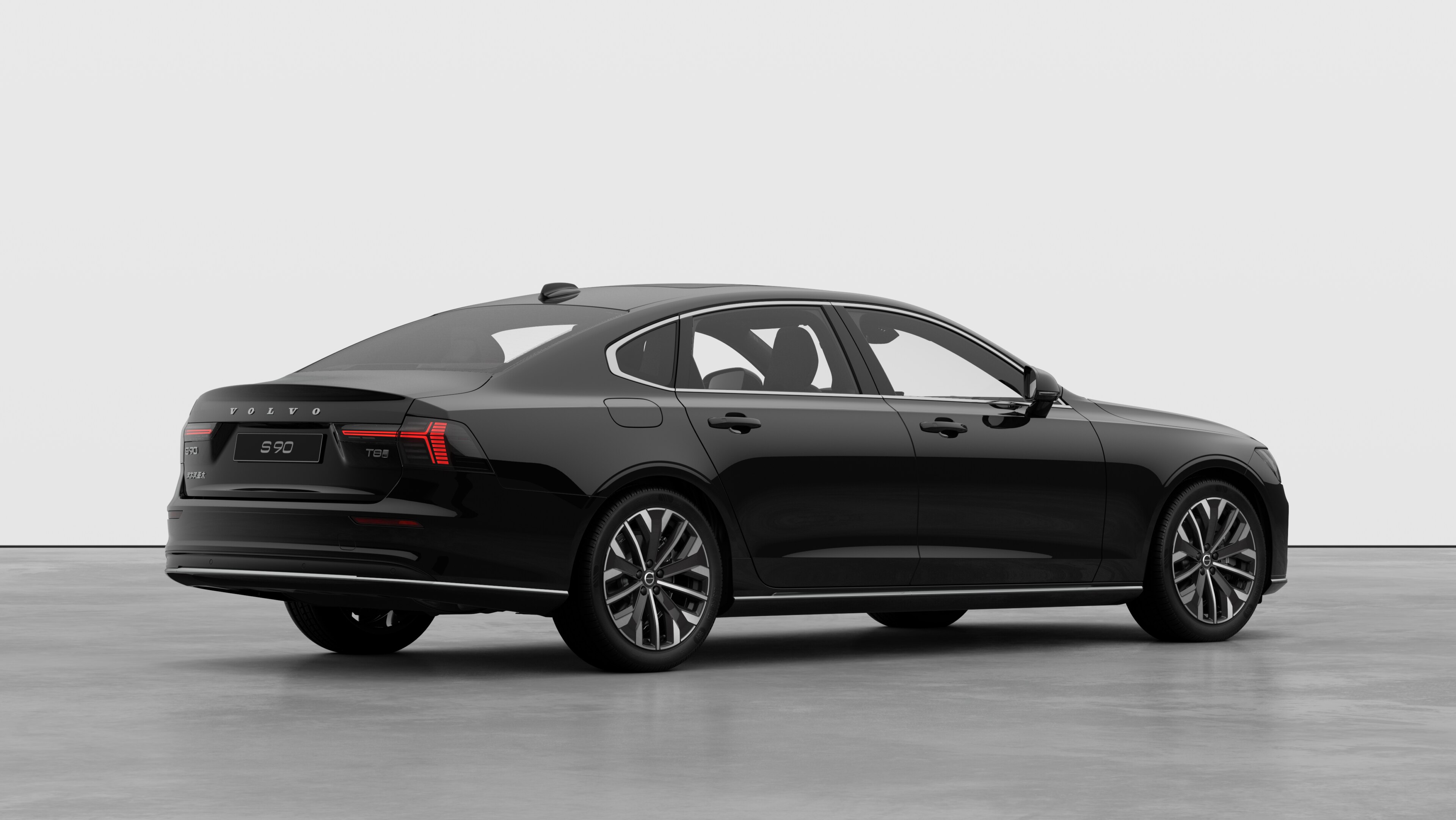 沃尔沃汽车后部四分之三视图，在普通工作室背景上。