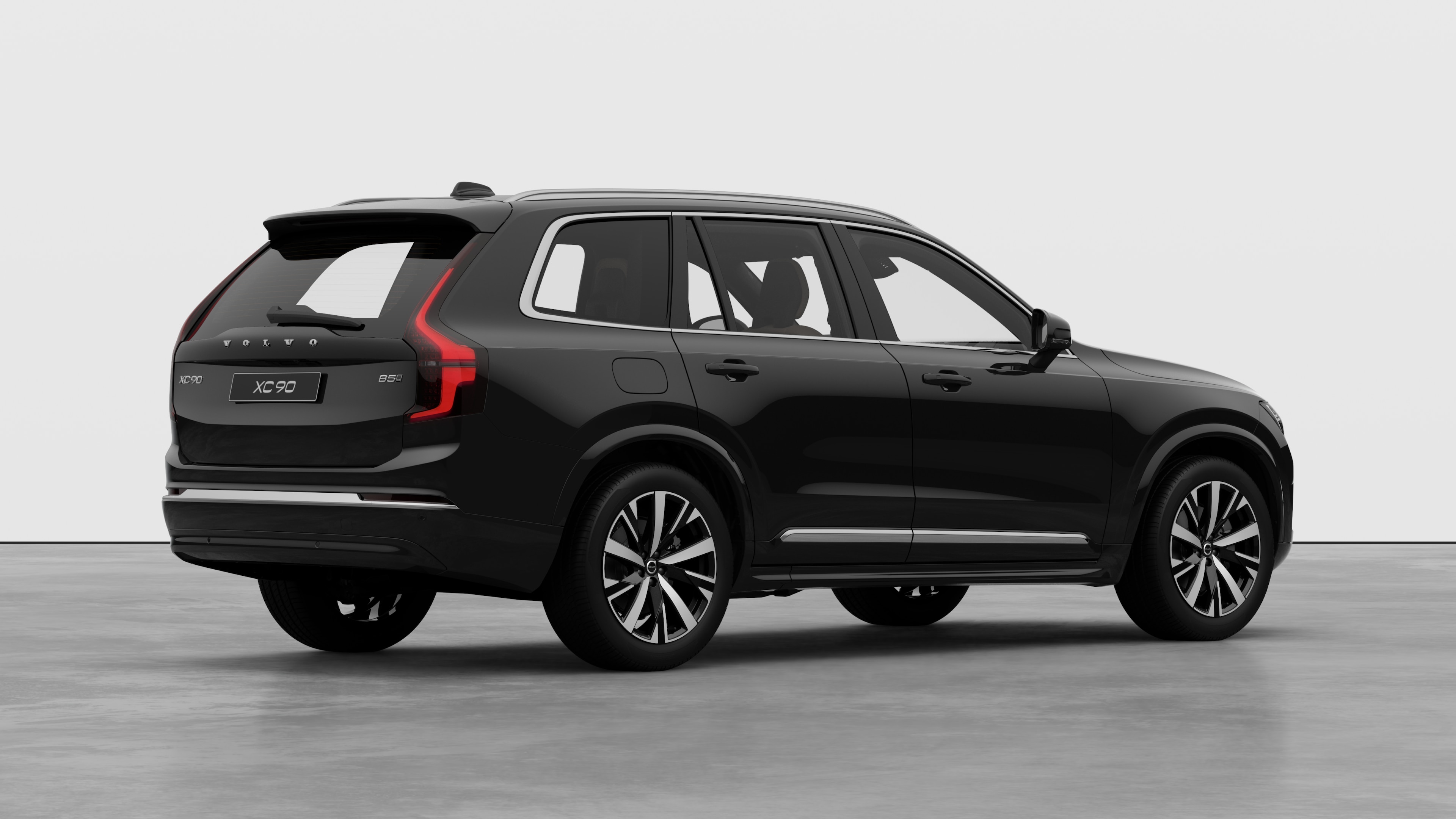 沃尔沃汽车后部四分之三视图，在普通工作室背景上。