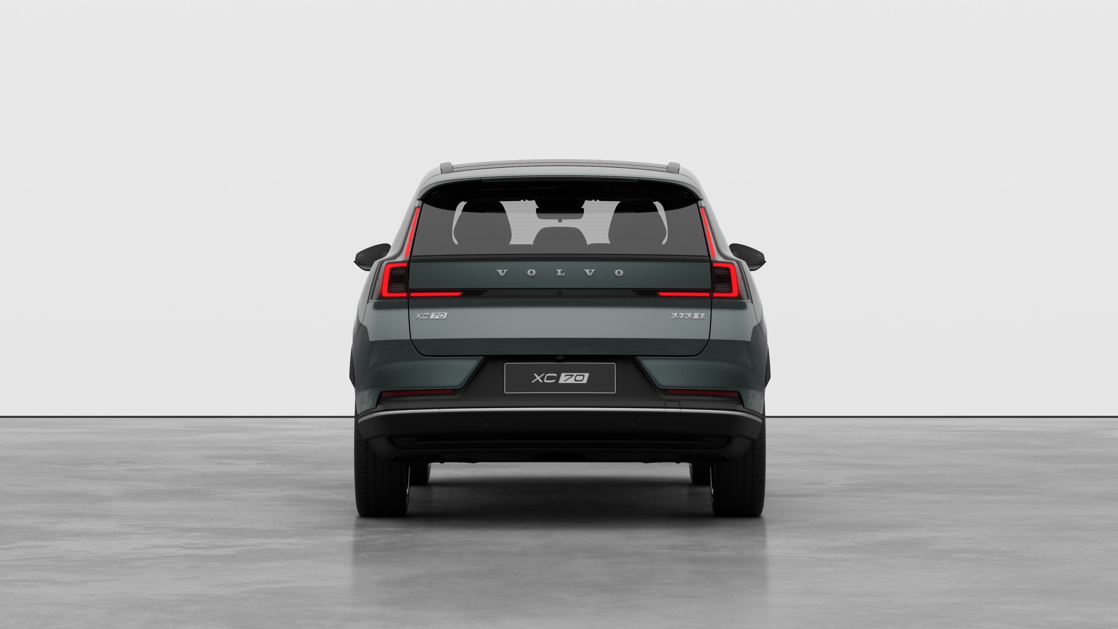 沃尔沃汽车后视图在朴素的工作室背景下。