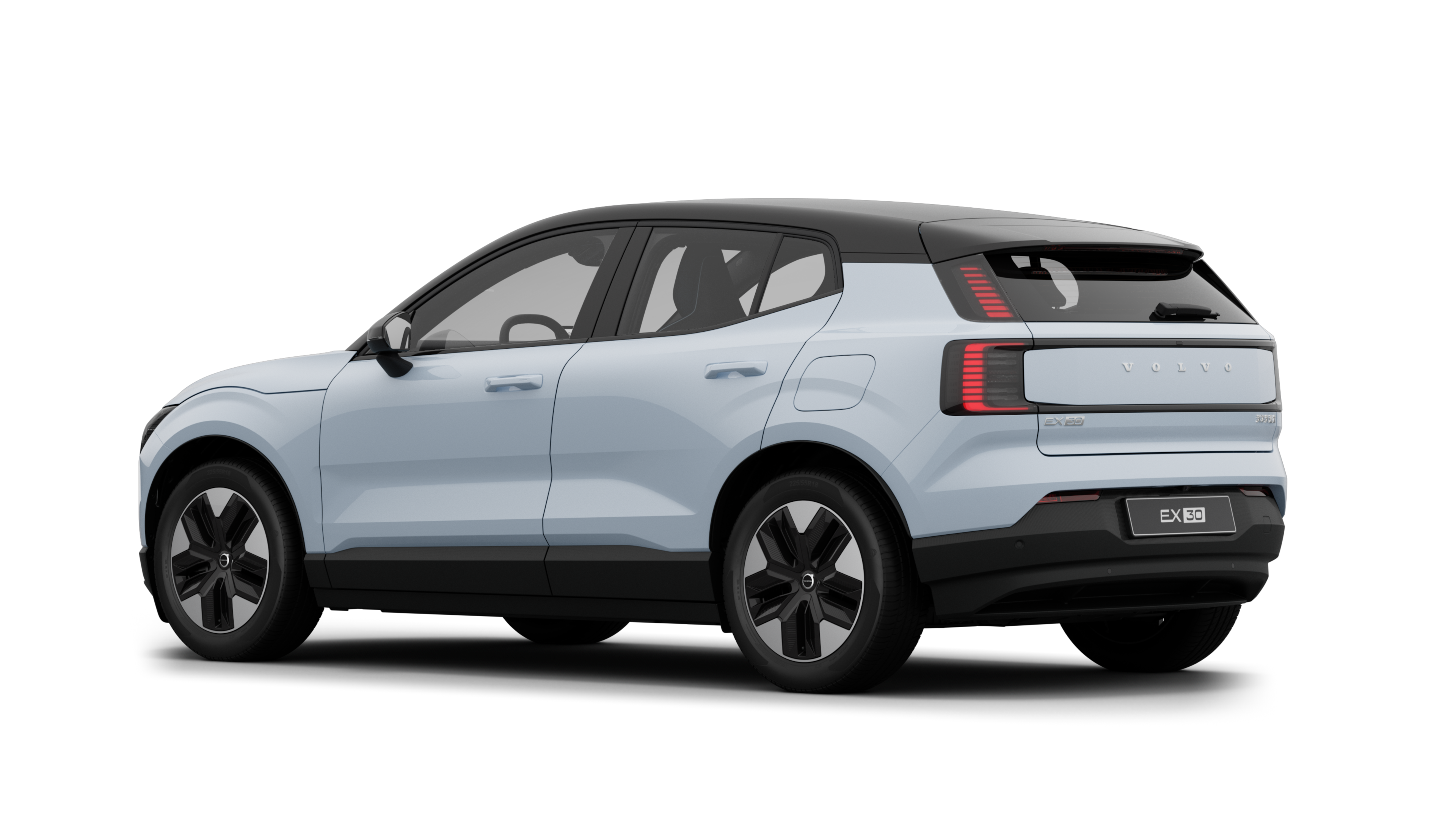 沃尔沃汽车后部四分之三视图，背景为朴素的工作室。