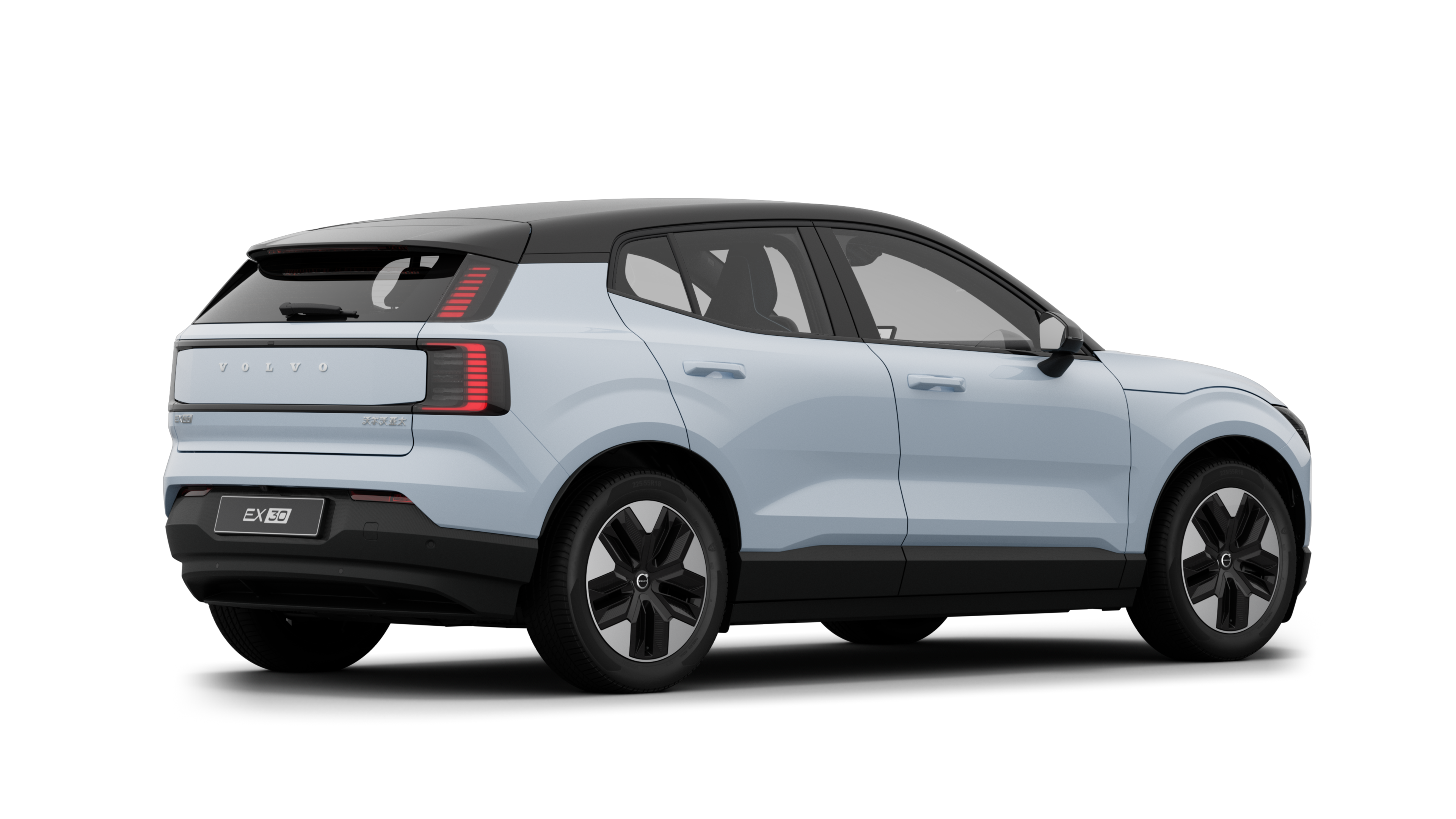 沃尔沃汽车后部四分之三视图，在普通工作室背景上。