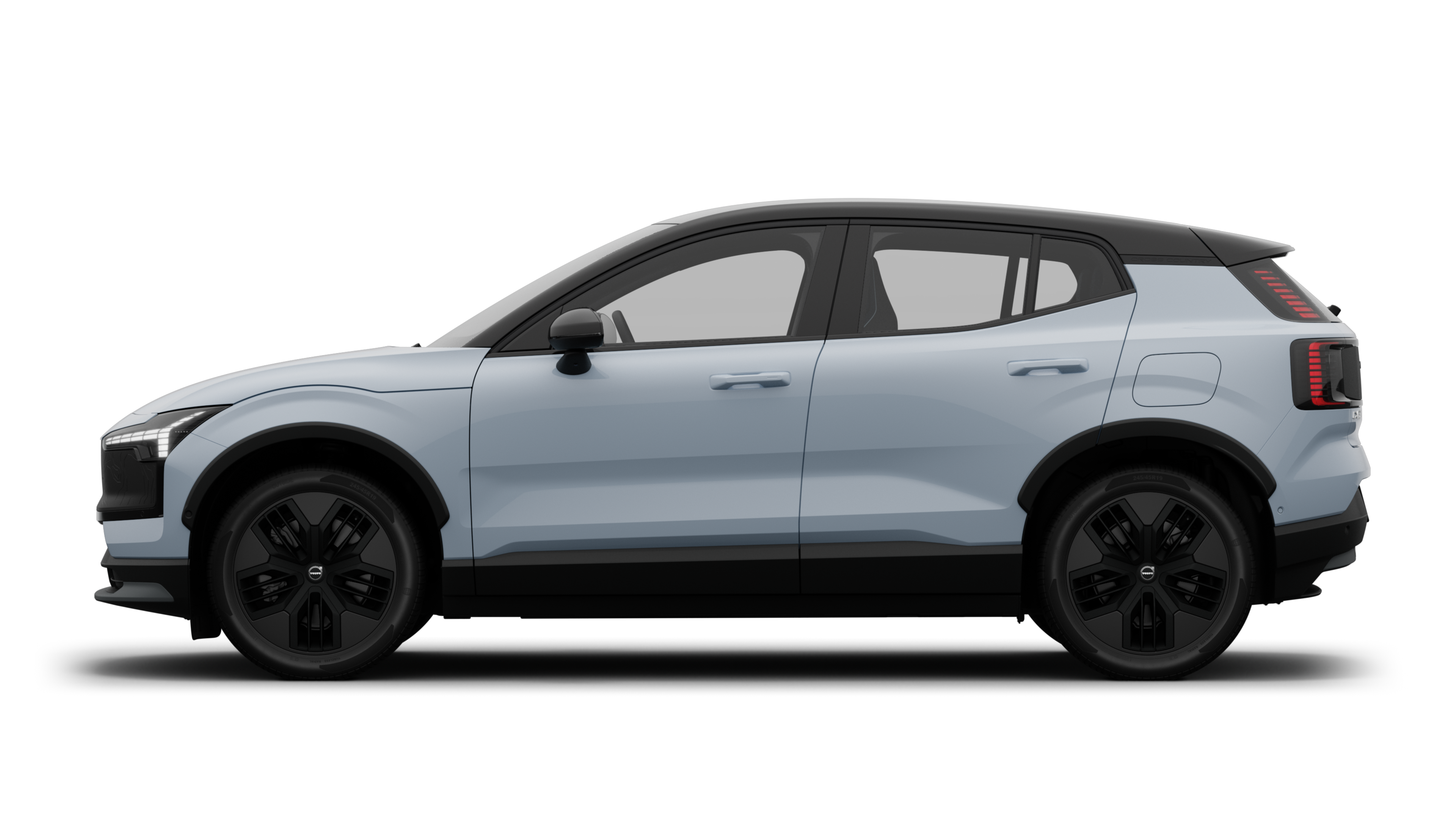 沃尔沃汽车在朴素的工作室背景下的侧视图。不存在其他详细信息或标识符。