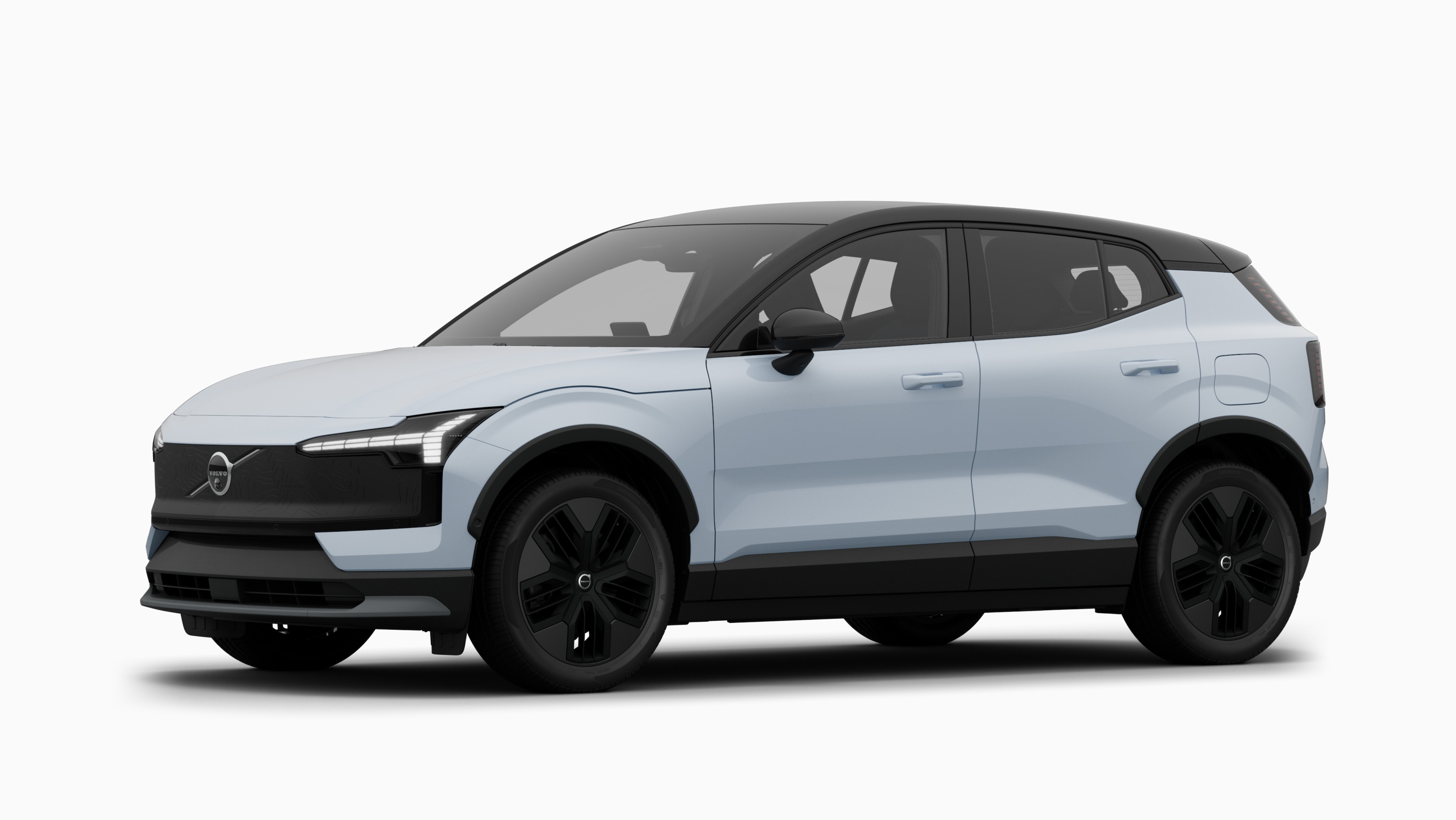 沃尔沃汽车外观四分之三视图，朴素的工作室背景。