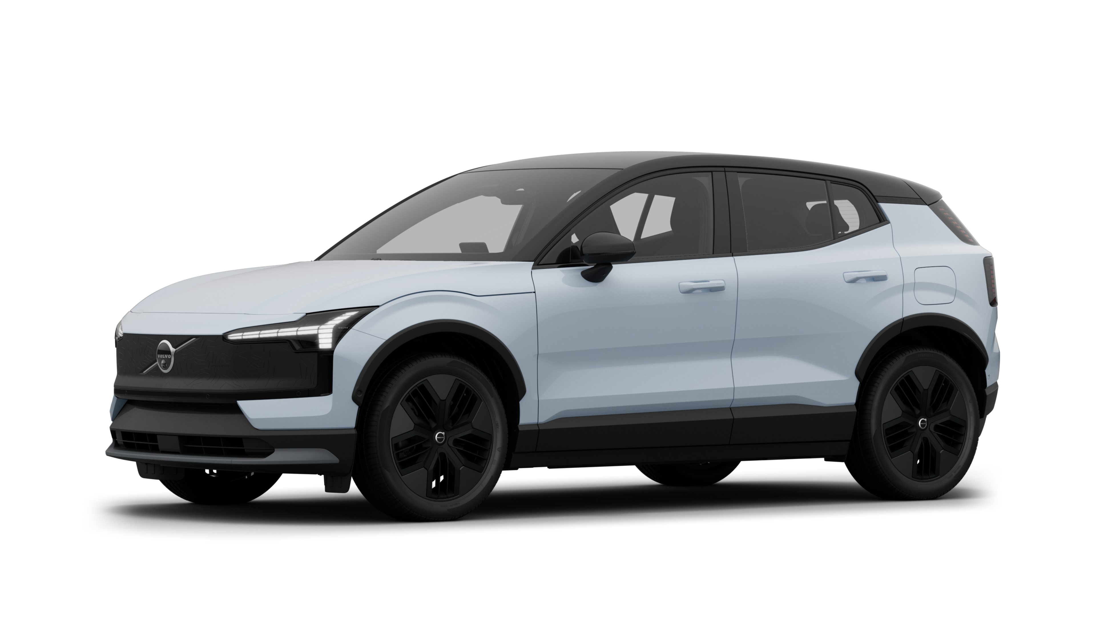 沃尔沃汽车外观四分之三视图，朴素的工作室背景。