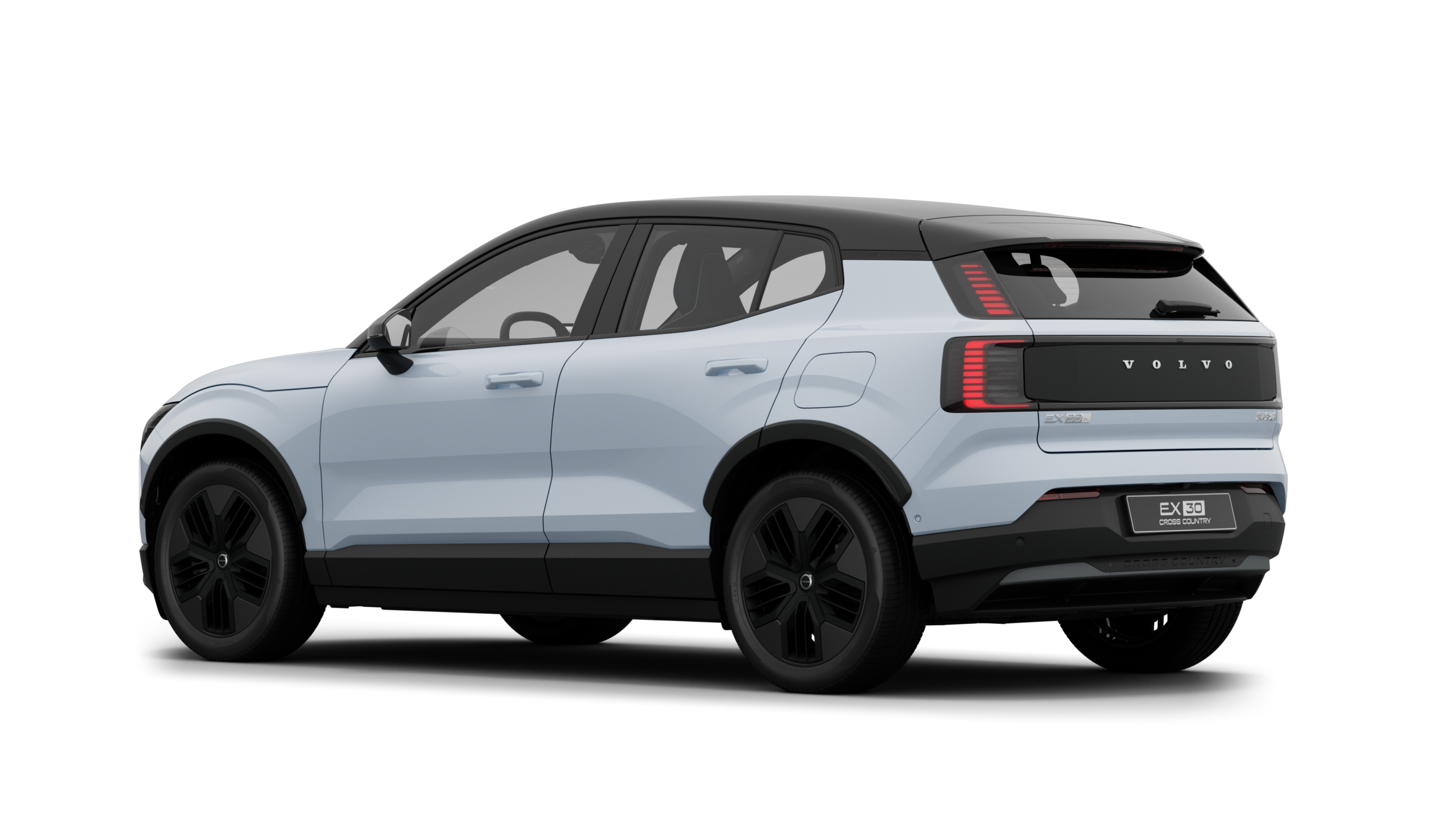 沃尔沃汽车后部四分之三视图，背景为朴素的工作室。