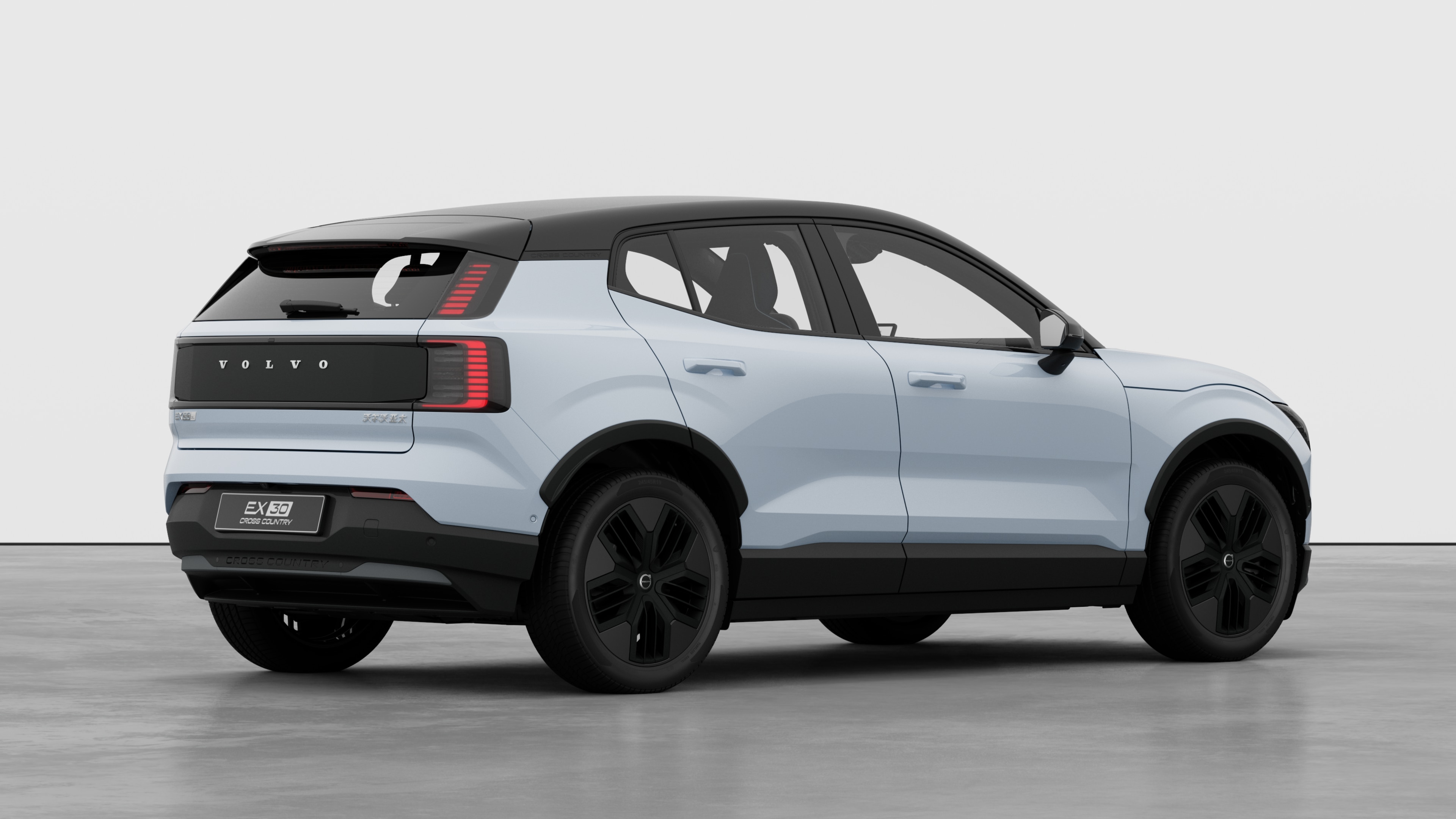 沃尔沃汽车后部四分之三视图，在普通工作室背景上。