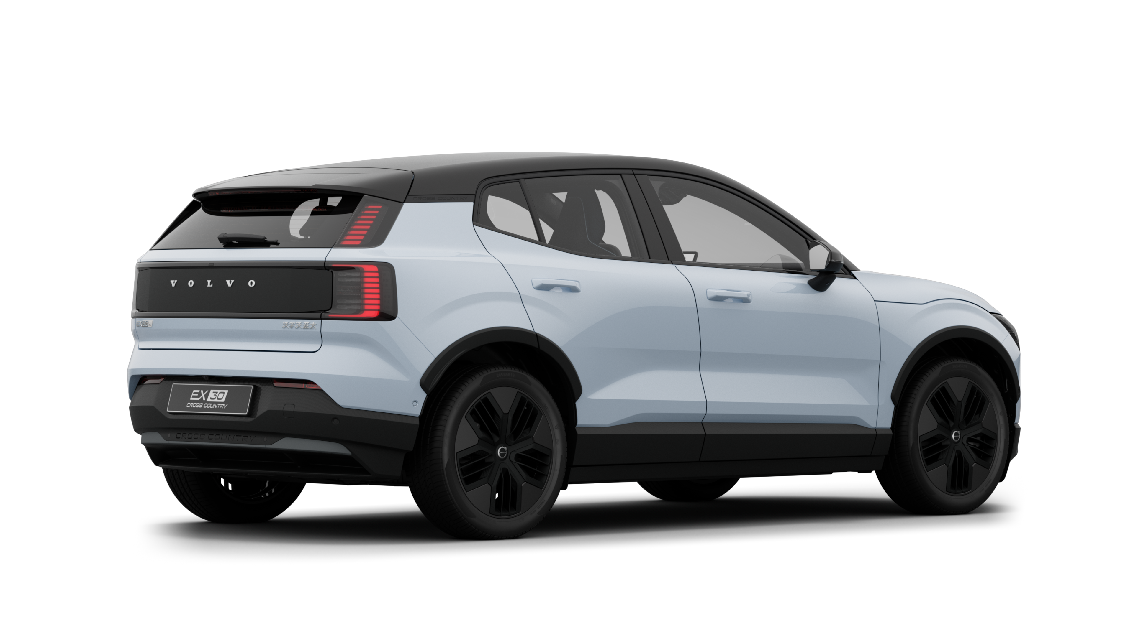 沃尔沃汽车后部四分之三视图，在普通工作室背景上。