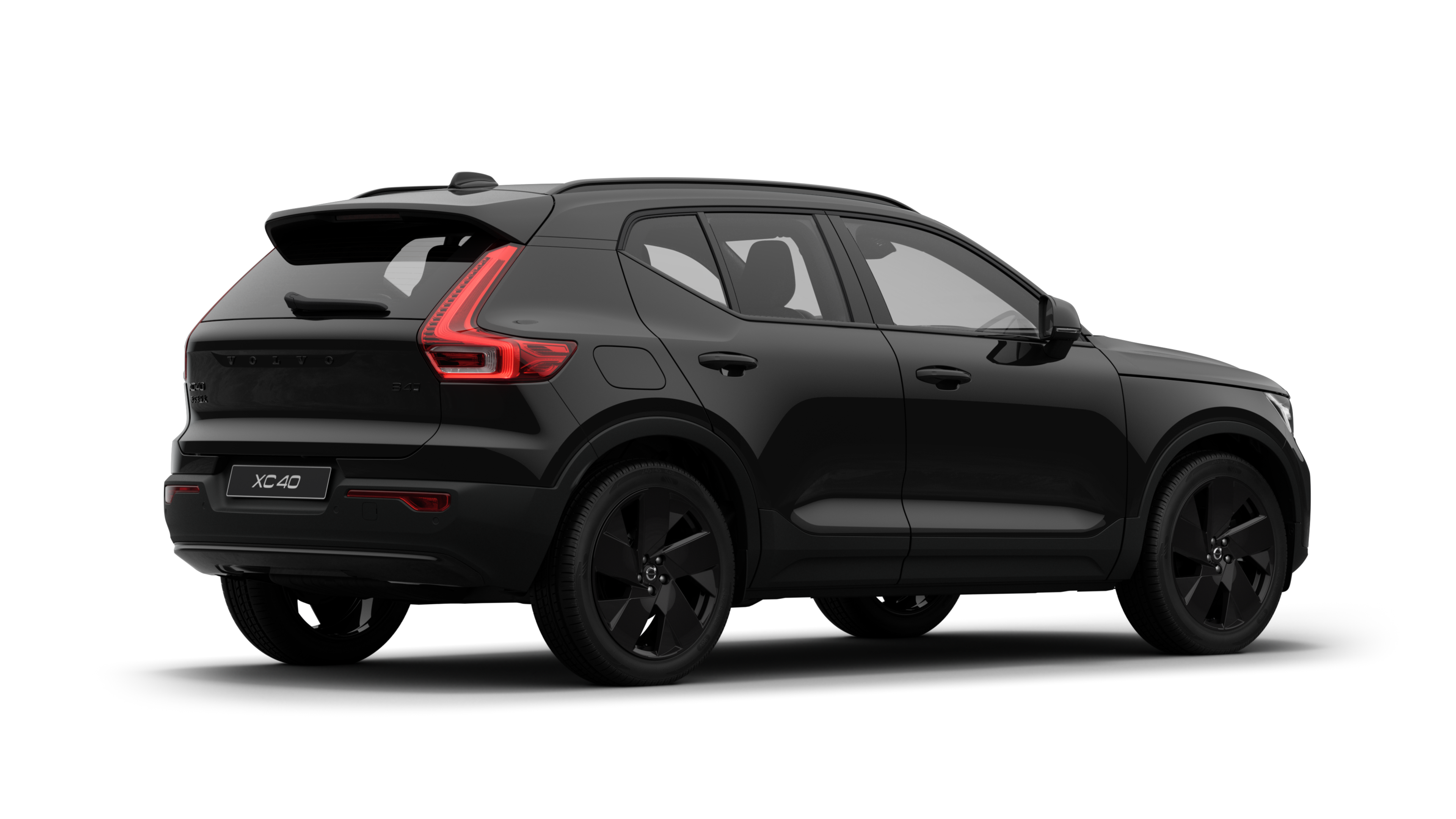 沃尔沃汽车后部四分之三视图，在普通工作室背景上。