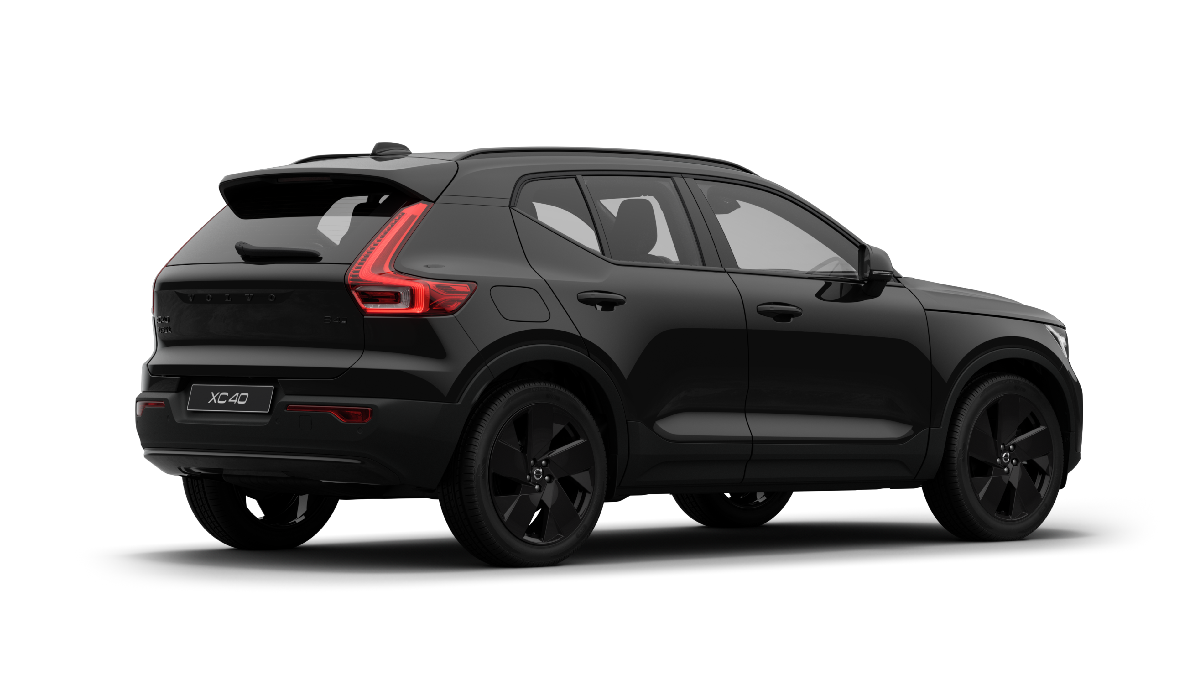 沃尔沃汽车后部四分之三视图，在普通工作室背景上。