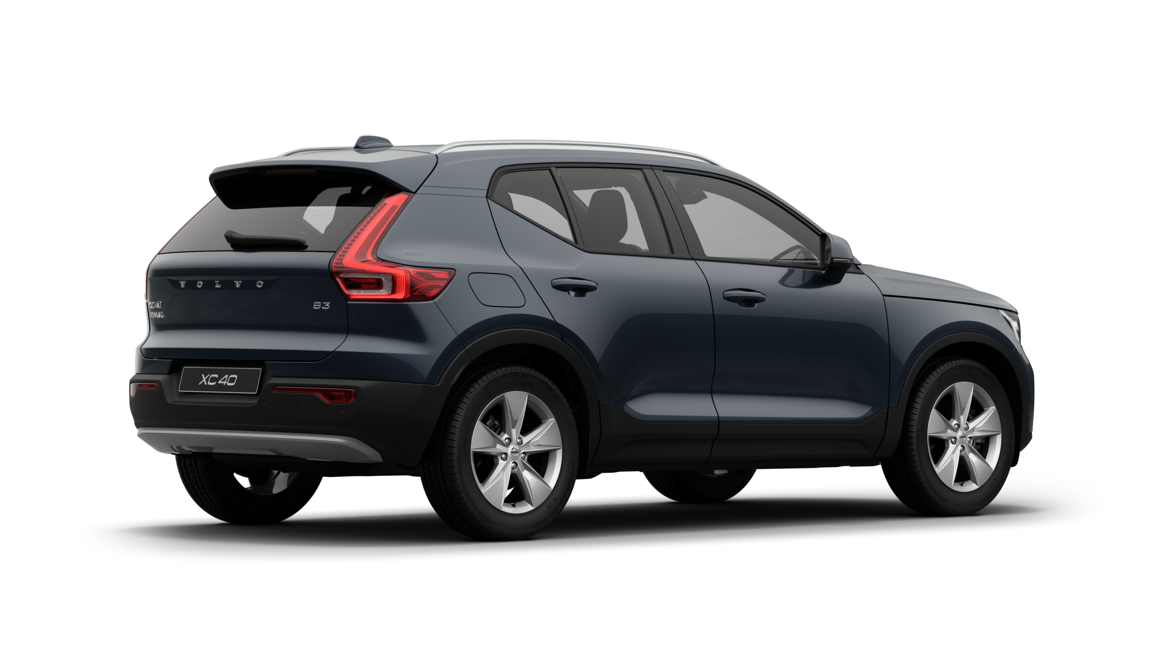 沃尔沃汽车后部四分之三视图，在普通工作室背景上。