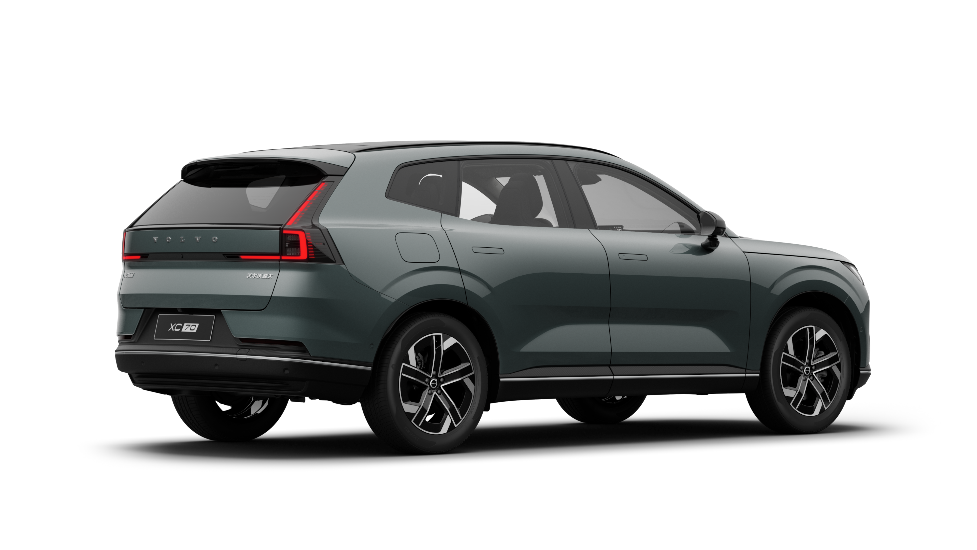 沃尔沃汽车后部四分之三视图，在普通工作室背景上。